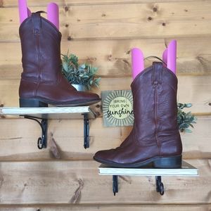 Wrangler 💜 Vintage Women's Cowboy Western Boots Dark Red Leather USA Work 7 M